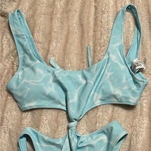 Light Blue Tie-Front Bathing Suit